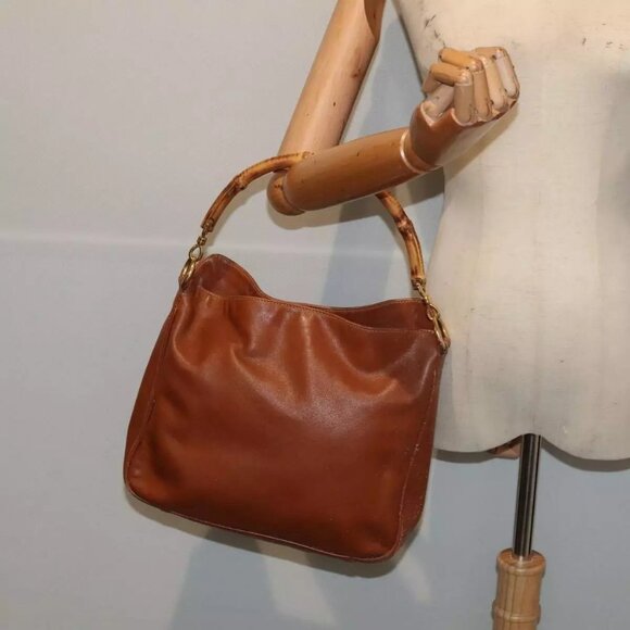 GUCCI Bamboo Hand Bag Suede Brown Gold 001 - Picture 2 of 16